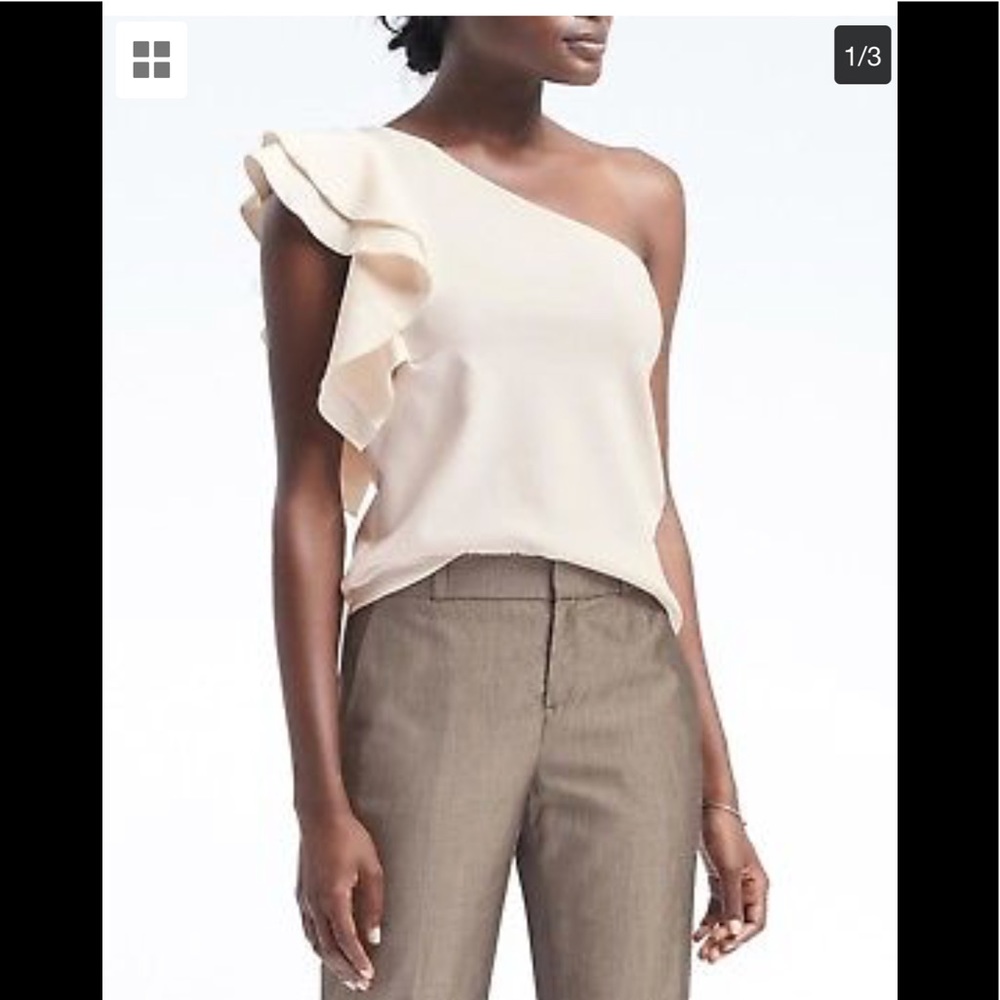 Banana Republic ruffled one shoulder ivory blouse